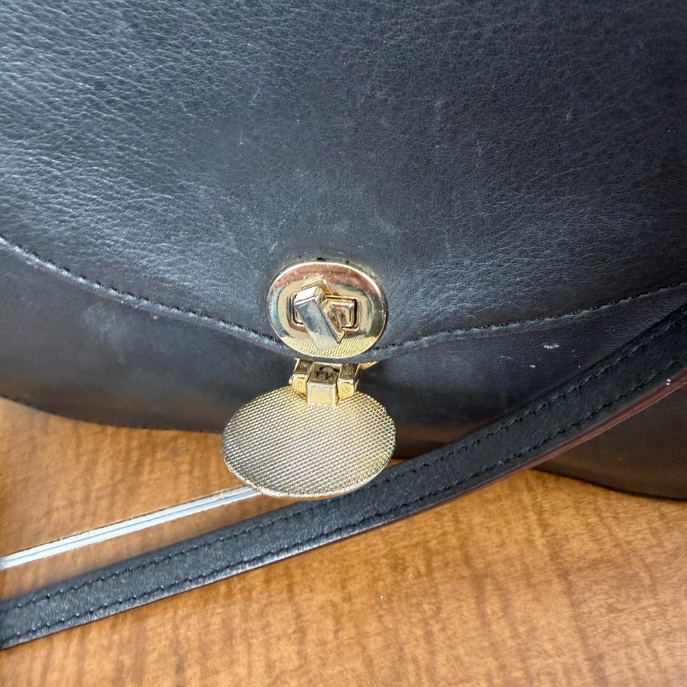 Antonio Melani Black Leather Crossbody Flap Bag Gold Hardware - Picture 9 of 14